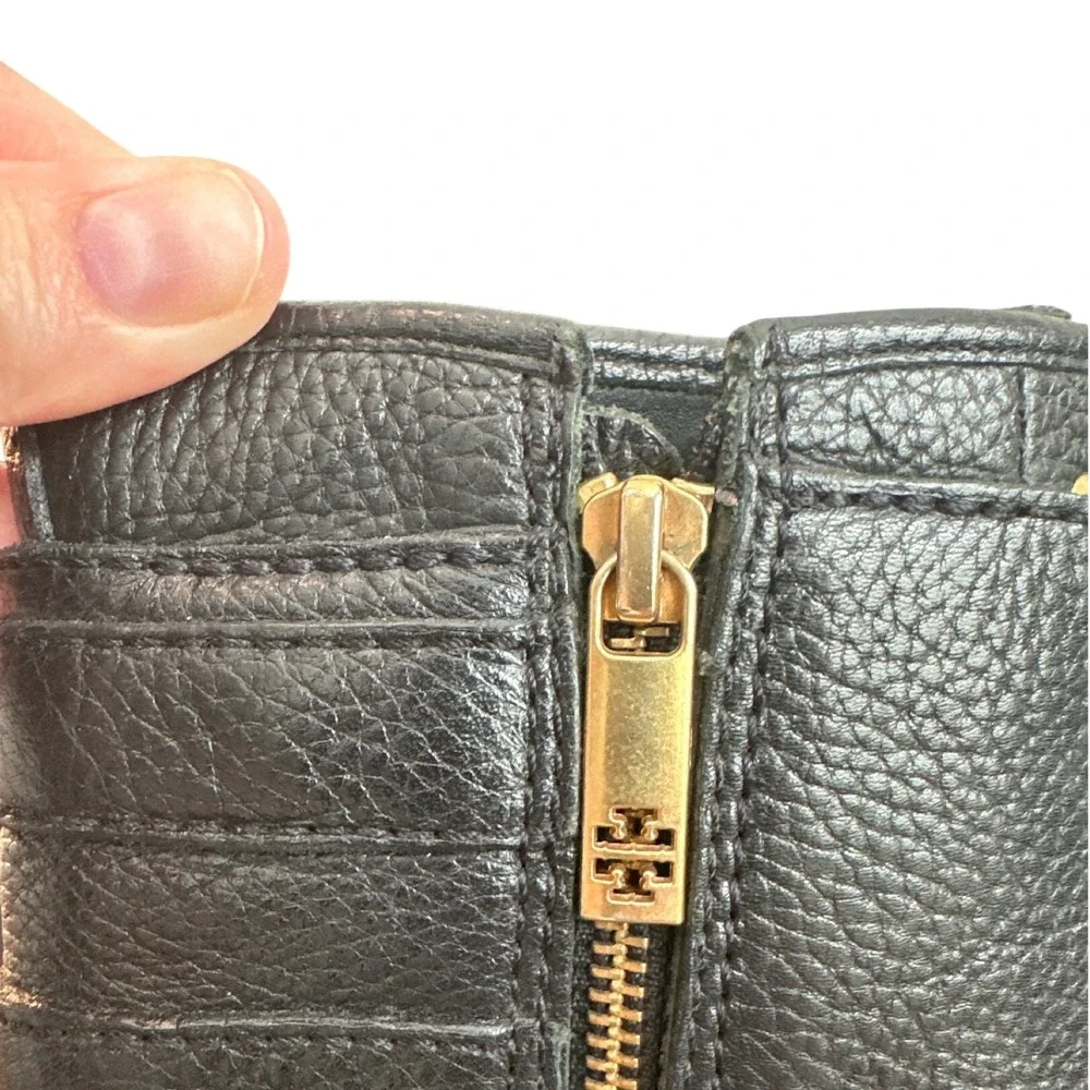 Tory Burch Combat Boots Black Leather Double Buckle Heeled Moto Size 9